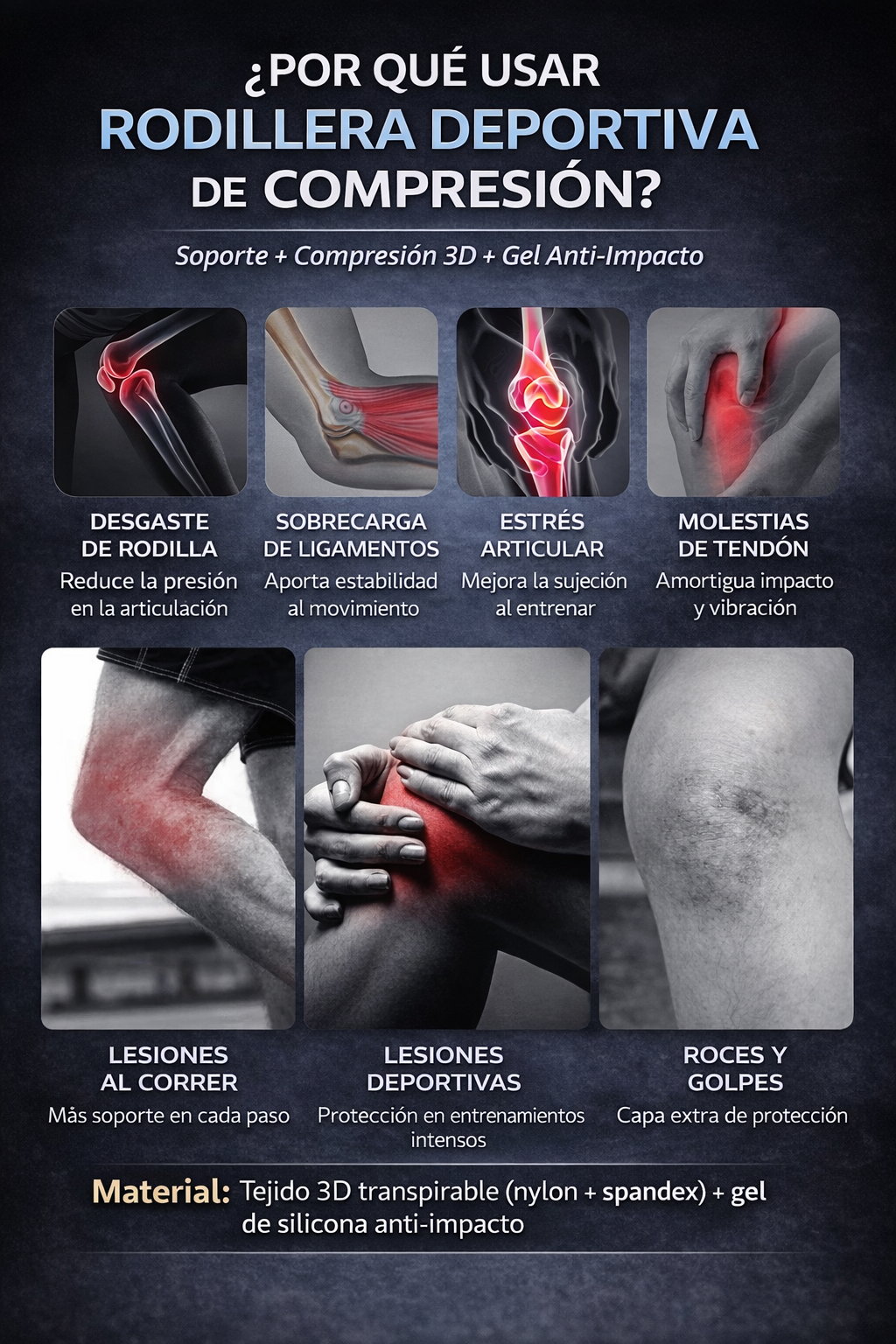 Rodillera Deportiva de Compresión 3D con Gel Antimpacto