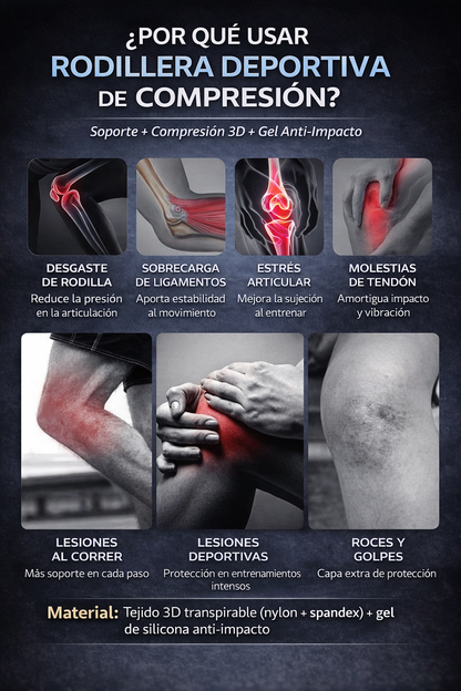 Rodillera Deportiva de Compresión 3D con Gel Antimpacto